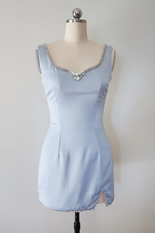 BLUE CRYSTAL EMBELLISHED DRESS