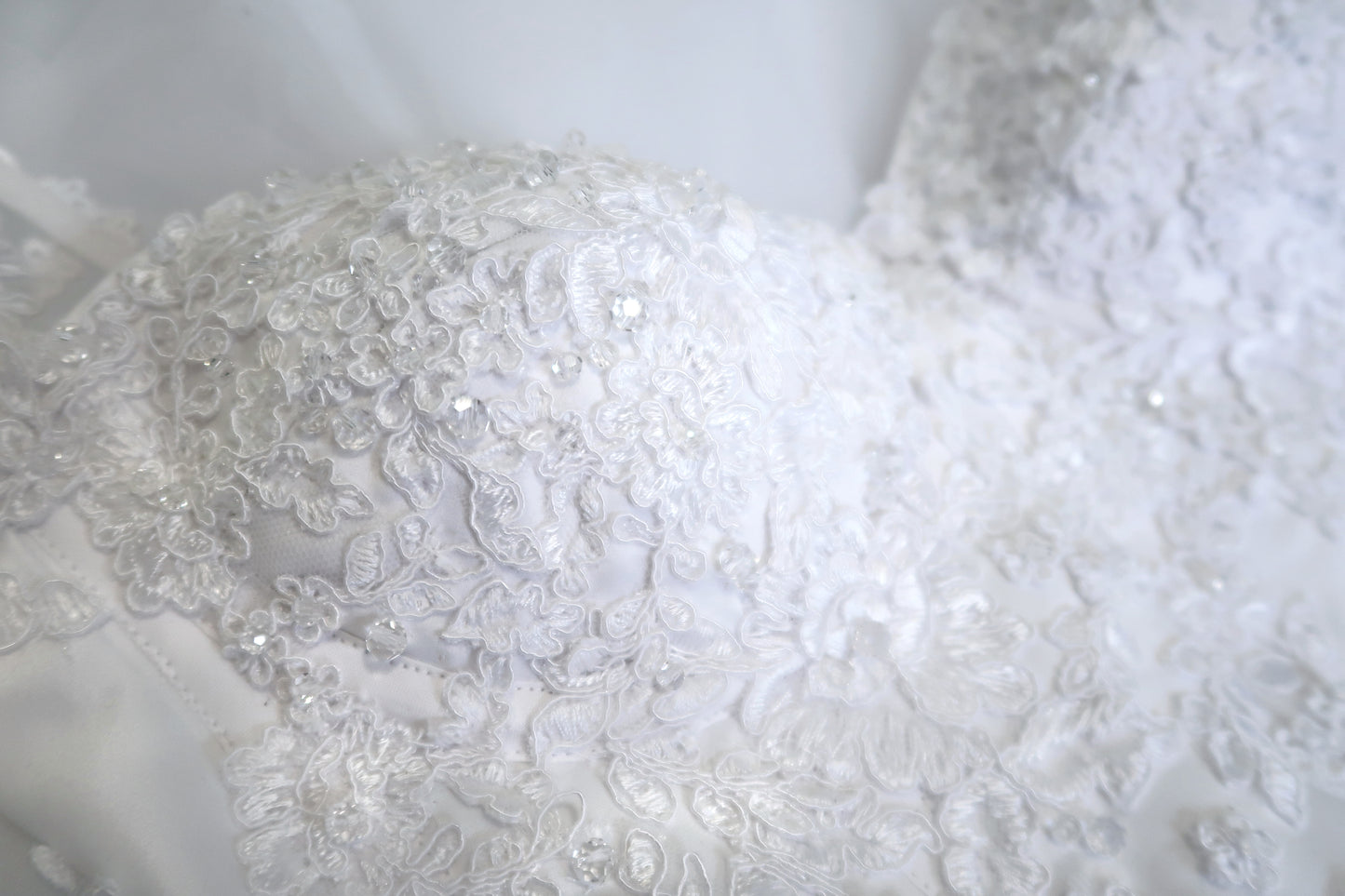 GLASS-BEADED LACE WEDDING DRESS