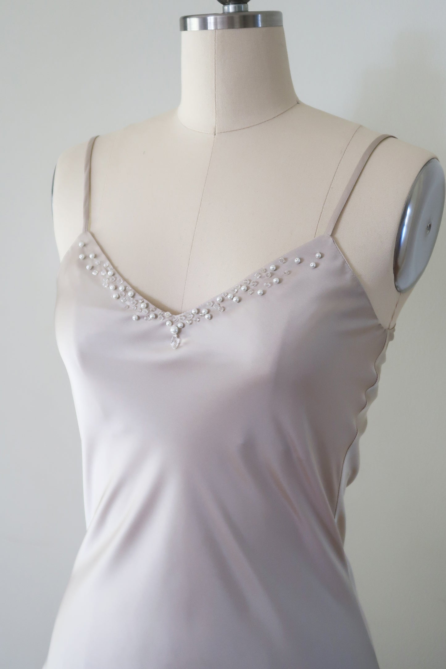 CRYSTAL EMBELLISHED SATIN TOP - BEIGE