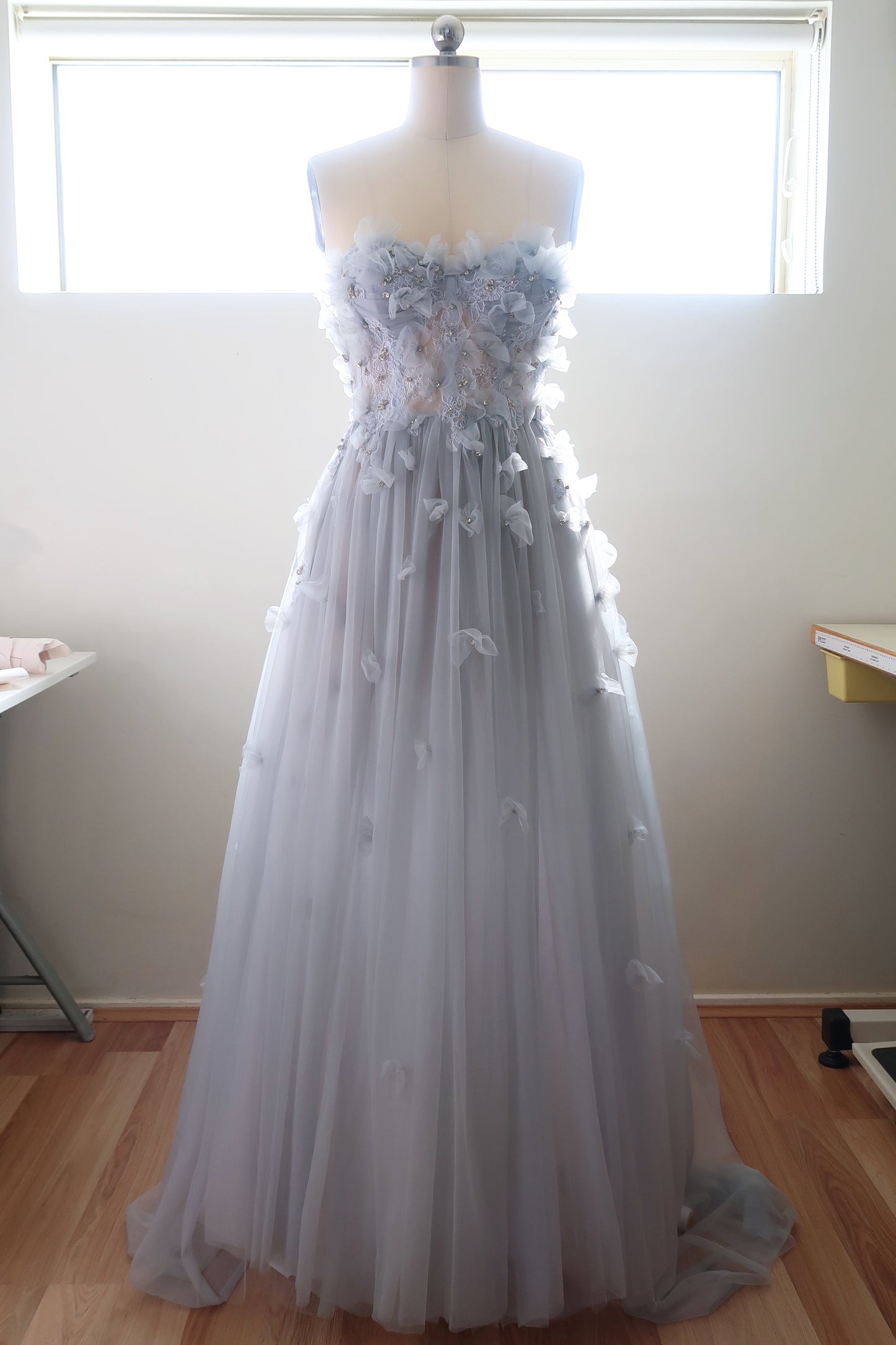 SILVER GREY PETALS GOWN