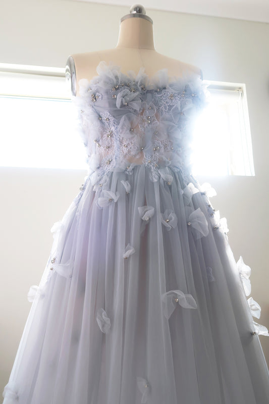 SILVER GREY PETALS GOWN