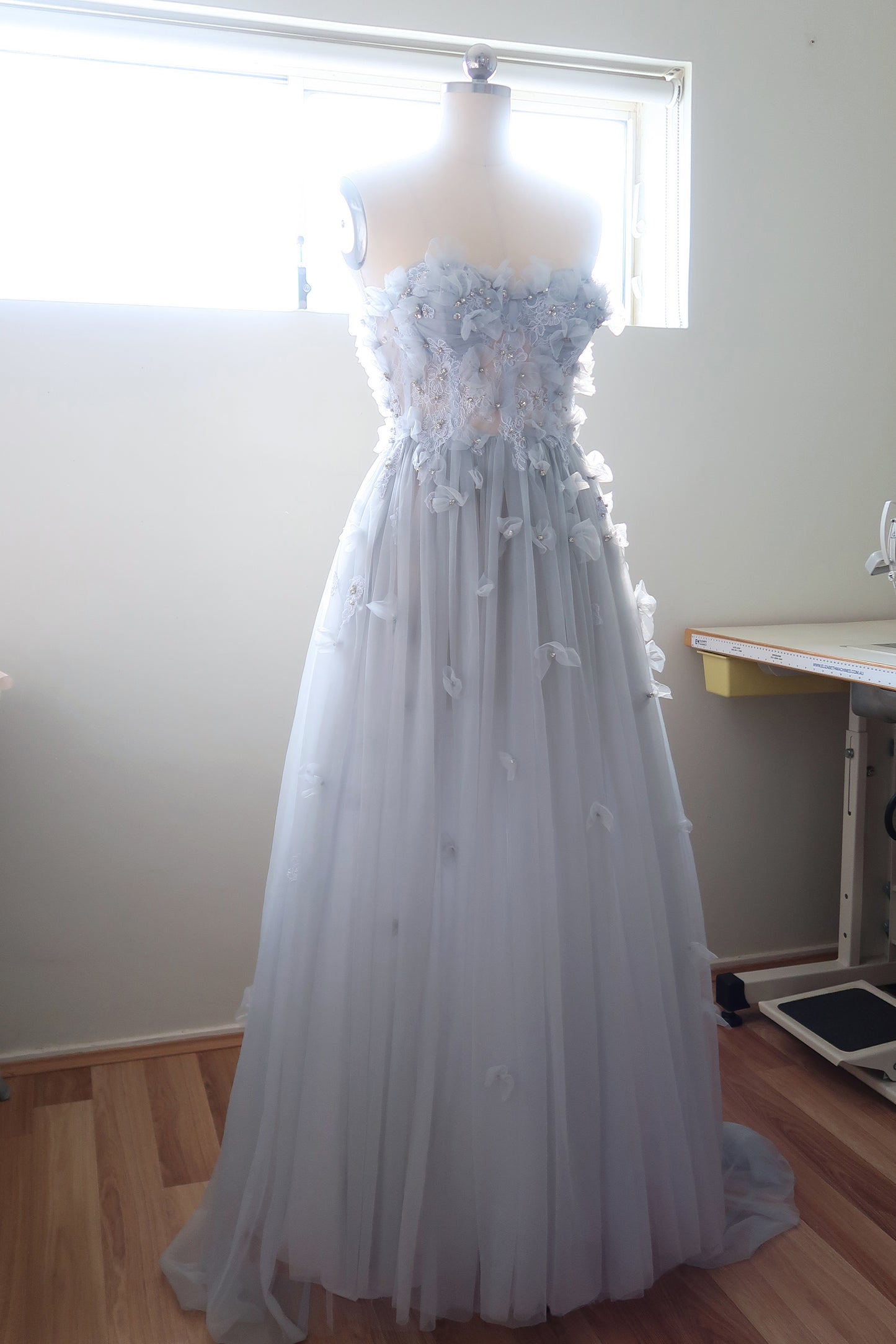 SILVER GREY PETALS GOWN